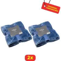 Eden Flanellen Plaid Blauw - Luxe Fleece Dekentje - Zacht - 130x180 cm - 2 stuks - Voordeelverpakking