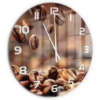 Tulup Wandklok - Koffiebonen Klok Glas Met Opdruk - fi60 cm - Bruin Moderne Wandklok Glas - Witte handen - Ronde Klok - Decoratieve Glazen Klok - Glazen Wandklok Design