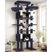 OEM Grote klimstructuur voor katten – XXL – 213 cm hoog – 2 grote kattenhuisjes – Natuurlijk sisal klimmateriaal – Donkergrijs