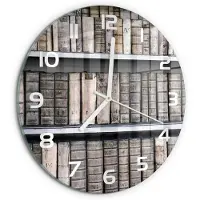 Tulup Wandklok - Boekenplank Wandklok Glas Decoratie - fi30 cm - Beige Gekleurde Glazen Klok - Witte handen - Ronde Klok - Klok Glas Met Opdruk - Moderne Wandklok Glas