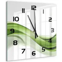 Tulup Wandklok - Groene golf Klok Glas Met Opdruk - 60x60 cm - Groente Moderne Wandklok Glas - Zwarte handen - Vierkante Klok - Decoratieve Glazen Klok - Glazen Wandklok Design