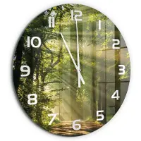 Tulup Wandklok - Bos in de zon Gekleurde Glazen Klok - fi60 cm - Groente Glazen Klok Met Print - Witte handen - Ronde Klok - Moderne Wandklok Glas - Wandklok Glas Decoratie