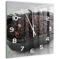 Tulup Wandklok - Wilde rijst in een kom Gekleurde Glazen Klok - 60x60 cm - Bruin Glazen Klok Met Print - Witte handen - Vierkante Klok - Moderne Wandklok Glas - Wandklok Glas Decoratie