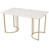 OEM Eettafel – Tafel – Tuintafel – Verstelbare poten – Wit, goud, marmer – Compact design, 140x80 cm