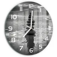 Tulup Wandklok - Balancerende stenen Moderne Wandklok Glas - fi30 cm - Zwart-wit Wandklok Glas Decoratie - Witte handen - Ronde Klok - Glazen Wandklok Design - Klok Glas Met Opdruk