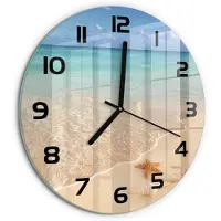 Tulup Wandklok - Zeesterren op het strand Wandklok Glas Decoratie - fi30 cm - Blauw Gekleurde Glazen Klok - Zwarte handen - Ronde Klok - Klok Glas Met Opdruk - Moderne Wandklok Glas