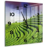 Tulup Wandklok - Theeplantage Wandklok Glas Met Motief - 60x60 cm - Groente Decoratieve Glazen Klok - Zwarte handen - Vierkante Klok - Gekleurde Glazen Klok - Glazen Klok Met Print