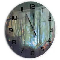 Tulup Wandklok - Mystiek bos Gekleurde Glazen Klok - fi60 cm - Blauw Glazen Klok Met Print - Zwarte handen - Ronde Klok - Moderne Wandklok Glas - Wandklok Glas Decoratie