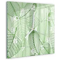 Tulup Wandklok - Bladpatroon Moderne Wandklok Glas - 30x30 cm - Groente Wandklok Glas Decoratie - Witte handen - Vierkante Klok - Glazen Wandklok Design - Klok Glas Met Opdruk