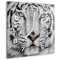 Tulup Wandklok - Witte Tijger Wandklok Glas Decoratie - 30x30 cm - Wit Gekleurde Glazen Klok - Witte handen - Vierkante Klok - Klok Glas Met Opdruk - Moderne Wandklok Glas