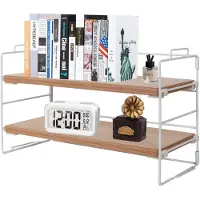 Merkloos Omgoods - 2-Tier Desk Shelf Organiser - Verstelbare Boekenkast en Opslagrek voor Bureau