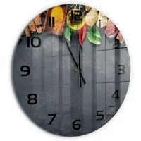 Tulup Wandklok - Kruiden en specerijen Klok Glas Met Opdruk - fi60 cm - Veelkleurig Moderne Wandklok Glas - Zwarte handen - Ronde Klok - Decoratieve Glazen Klok - Glazen Wandklok Design