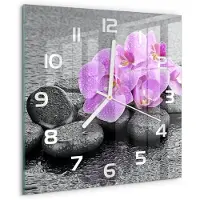 Tulup Wandklok - Orchideeënstenen Glazen Klok Met Print - 30x30 cm - Roze Wandklok Glas Met Motief - Witte handen - Vierkante Klok - Wandklok Glas Decoratie - Gekleurde Glazen Klok