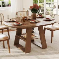 Flieks Uittrekbare eettafel 110/150x110 cm, eettafel/keukentafel voor 4-6 personen, ronde tafel met opbergruimte, walnoot