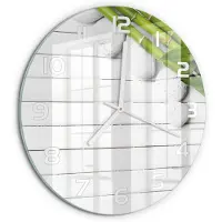 Tulup Wandklok - Bamboe Wandklok Glas Decoratie - fi30 cm - Groente Gekleurde Glazen Klok - Witte handen - Ronde Klok - Klok Glas Met Opdruk - Moderne Wandklok Glas