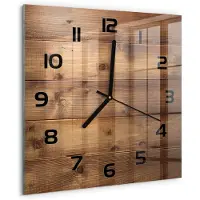 Tulup Wandklok - Houten achtergrond Wandklok Glas Met Motief - 30x30 cm - Bruin Decoratieve Glazen Klok - Zwarte handen - Vierkante Klok - Gekleurde Glazen Klok - Glazen Klok Met Print
