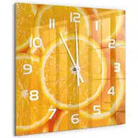 Tulup Wandklok - Sinaasappelschijfjes Glazen Klok Met Print - 60x60 cm - Oranje Wandklok Glas Met Motief - Witte handen - Vierkante Klok - Wandklok Glas Decoratie - Gekleurde Glazen Klok