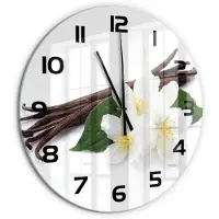 Tulup Wandklok - Jasmijn en vanille Wandklok Glas Met Motief - fi60 cm - Bruin Decoratieve Glazen Klok - Zwarte handen - Ronde Klok - Gekleurde Glazen Klok - Glazen Klok Met Print