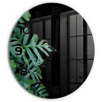 Tulup Wandklok - Monstera Klok Glas Met Opdruk - fi30 cm - Groente Moderne Wandklok Glas - Zwarte handen - Ronde Klok - Decoratieve Glazen Klok - Glazen Wandklok Design