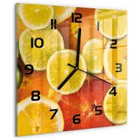 Tulup Wandklok - Citrusvruchten Glazen Wandklok Design - 30x30 cm - Oranje Klok Glas Met Opdruk - Zwarte handen - Vierkante Klok - Wandklok Glas Met Motief - Decoratieve Glazen Klok