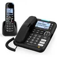 Amplicomms BigTel 1580 Combo, analoge/DECT-telefoon, draadloze en bedrade handset, luidsprekerfunctie, 100 nummers, nummerherkenning, zwart