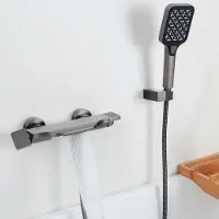 Benza Ibenzoa Badkraan (watervalmodel) met handdouche, messing, matgrijs, inclusief 150 cm anti-verdraaiingsslang en S-aansluitingen, aansluitafstand 13–17 cm