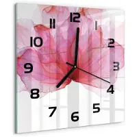 Tulup Wandklok - Roze bloem Moderne Wandklok Glas - 30x30 cm - Roze Wandklok Glas Decoratie - Zwarte handen - Vierkante Klok - Glazen Wandklok Design - Klok Glas Met Opdruk