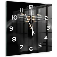 Tulup Wandklok - De vrouw in het zwart Decoratieve Glazen Klok - 60x60 cm - zwart Glazen Wandklok Design - Witte handen - Vierkante Klok - Glazen Klok Met Print - Wandklok Glas Met Motief