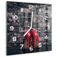 Tulup Wandklok - Rode hoge hakken Klok Glas Met Opdruk - 30x30 cm - Rood Moderne Wandklok Glas - Witte handen - Vierkante Klok - Decoratieve Glazen Klok - Glazen Wandklok Design
