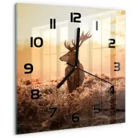Tulup Wandklok - Zonsopgang boven de herten Moderne Wandklok Glas - 30x30 cm - Bruin Wandklok Glas Decoratie - Zwarte handen - Vierkante Klok - Glazen Wandklok Design - Klok Glas Met Opdruk