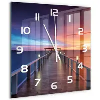 Tulup Wandklok - Houten brug Wandklok Glas Decoratie - 60x60 cm - Oranje Gekleurde Glazen Klok - Witte handen - Vierkante Klok - Klok Glas Met Opdruk - Moderne Wandklok Glas