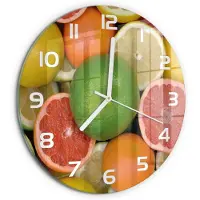 Tulup Wandklok - Citrusvruchten Wandklok Glas Decoratie - fi30 cm - Veelkleurig Gekleurde Glazen Klok - Witte handen - Ronde Klok - Klok Glas Met Opdruk - Moderne Wandklok Glas