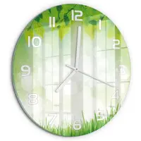 Tulup Wandklok - Bladeren en gras Gekleurde Glazen Klok - fi30 cm - Groente Glazen Klok Met Print - Witte handen - Ronde Klok - Moderne Wandklok Glas - Wandklok Glas Decoratie