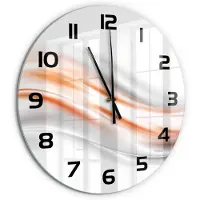 Tulup Wandklok - Golfabstractie Gekleurde Glazen Klok - fi60 cm - Oranje Glazen Klok Met Print - Zwarte handen - Ronde Klok - Moderne Wandklok Glas - Wandklok Glas Decoratie