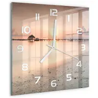 Tulup Wandklok - Strand van de Malediven Glazen Klok Met Print - 30x30 cm - Veelkleurig Wandklok Glas Met Motief - Witte handen - Vierkante Klok - Wandklok Glas Decoratie - Gekleurde Glazen Klok