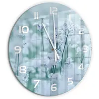 Tulup Wandklok - Grote garenkruid Glazen Klok Met Print - fi60 cm - Wit Wandklok Glas Met Motief - Witte handen - Ronde Klok - Wandklok Glas Decoratie - Gekleurde Glazen Klok
