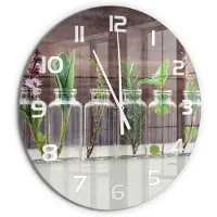 Tulup Wandklok - Planten in glazen Gekleurde Glazen Klok - fi60 cm - Groente Glazen Klok Met Print - Witte handen - Ronde Klok - Moderne Wandklok Glas - Wandklok Glas Decoratie