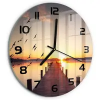 Tulup Wandklok - Zonsondergang Klok Glas Met Opdruk - fi30 cm - Geel Moderne Wandklok Glas - Zwarte handen - Ronde Klok - Decoratieve Glazen Klok - Glazen Wandklok Design