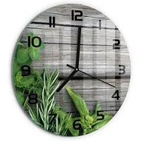 Tulup Wandklok - Houten kruidenachtergrond Moderne Wandklok Glas - fi30 cm - Groente Wandklok Glas Decoratie - Zwarte handen - Ronde Klok - Glazen Wandklok Design - Klok Glas Met Opdruk