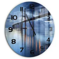 Tulup Wandklok - Verlichte Brug Wandklok Glas Decoratie - fi60 cm - Blauw Gekleurde Glazen Klok - Zwarte handen - Ronde Klok - Klok Glas Met Opdruk - Moderne Wandklok Glas