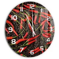 Tulup Wandklok - Chilipepers Wandklok Glas Met Motief - fi60 cm - Rood Decoratieve Glazen Klok - Witte handen - Ronde Klok - Gekleurde Glazen Klok - Glazen Klok Met Print