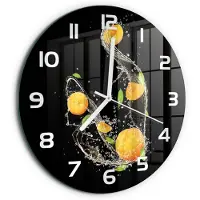 Tulup Wandklok - Abrikozen en water Moderne Wandklok Glas - fi30 cm - Oranje Wandklok Glas Decoratie - Witte handen - Ronde Klok - Glazen Wandklok Design - Klok Glas Met Opdruk