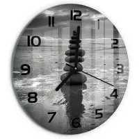 Tulup Wandklok - Balancerende stenen Glazen Klok Met Print - fi30 cm - Zwart-wit Wandklok Glas Met Motief - Zwarte handen - Ronde Klok - Wandklok Glas Decoratie - Gekleurde Glazen Klok
