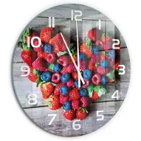 Tulup Wandklok - Hart van Fruit Decoratieve Glazen Klok - fi60 cm - Rood Glazen Wandklok Design - Witte handen - Ronde Klok - Glazen Klok Met Print - Wandklok Glas Met Motief