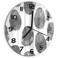 Tulup Wandklok - Vingerafdrukken Glazen Klok Met Print - fi30 cm - Zwart-wit Wandklok Glas Met Motief - Zwarte handen - Ronde Klok - Wandklok Glas Decoratie - Gekleurde Glazen Klok