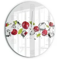 Tulup Wandklok - Kersen en water Wandklok Glas Met Motief - fi30 cm - Rood Decoratieve Glazen Klok - Witte handen - Ronde Klok - Gekleurde Glazen Klok - Glazen Klok Met Print