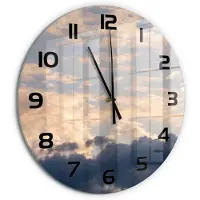 Tulup Wandklok - Wolken aan de hemel Wandklok Glas Decoratie - fi60 cm - Blauw Gekleurde Glazen Klok - Zwarte handen - Ronde Klok - Klok Glas Met Opdruk - Moderne Wandklok Glas