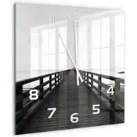 Tulup Wandklok - Houten brug Moderne Wandklok Glas - 60x60 cm - Zwart-wit Wandklok Glas Decoratie - Witte handen - Vierkante Klok - Glazen Wandklok Design - Klok Glas Met Opdruk