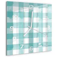 Tulup Wandklok - Blauw raster Decoratieve Glazen Klok - 30x30 cm - Blauw Glazen Wandklok Design - Witte handen - Vierkante Klok - Glazen Klok Met Print - Wandklok Glas Met Motief