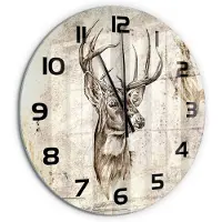 Tulup Wandklok - Hert Gekleurde Glazen Klok - fi60 cm - Beige Glazen Klok Met Print - Zwarte handen - Ronde Klok - Moderne Wandklok Glas - Wandklok Glas Decoratie